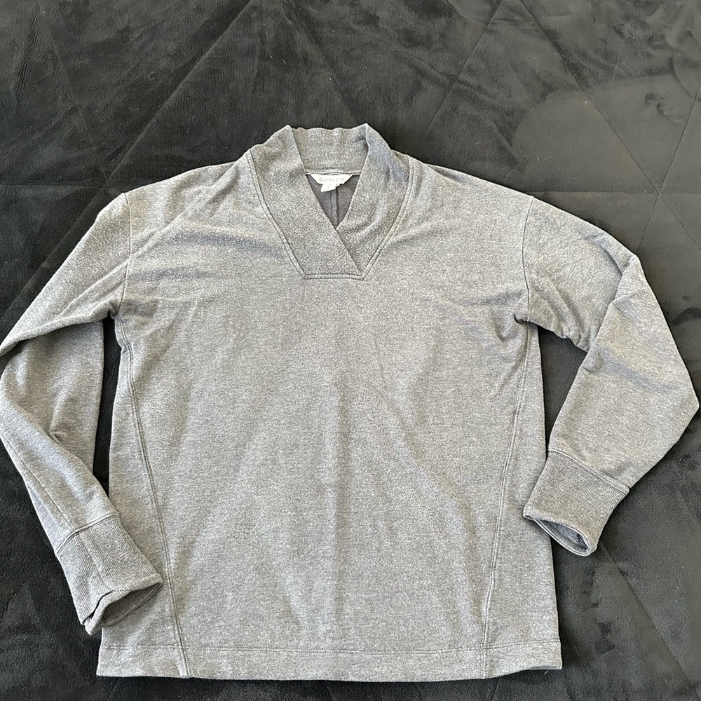 Athleta Gray Long Sleeve Pullover with cross v neck